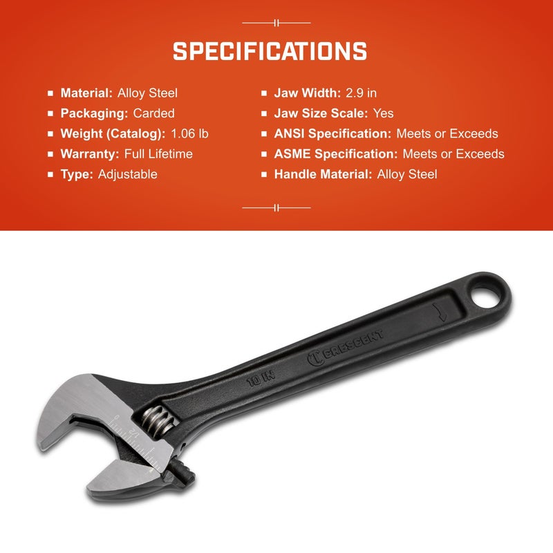 Crescent 10" Adjustable Black Oxide Wrench - Carded - AT210VS - Image 5
